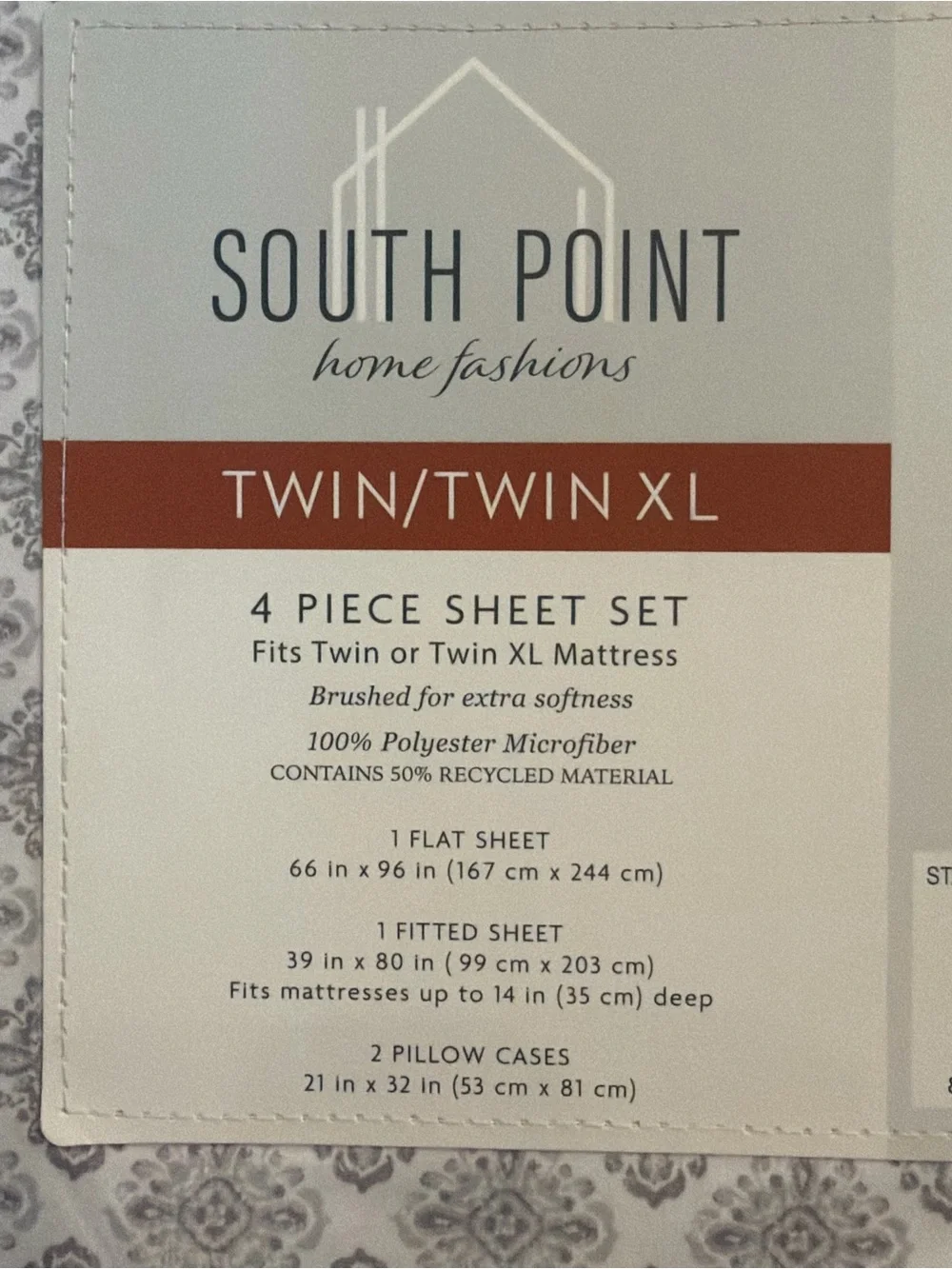 South Point Twin/Twin XL 4-Piece Sheet Set in Cream with Gray Medallion